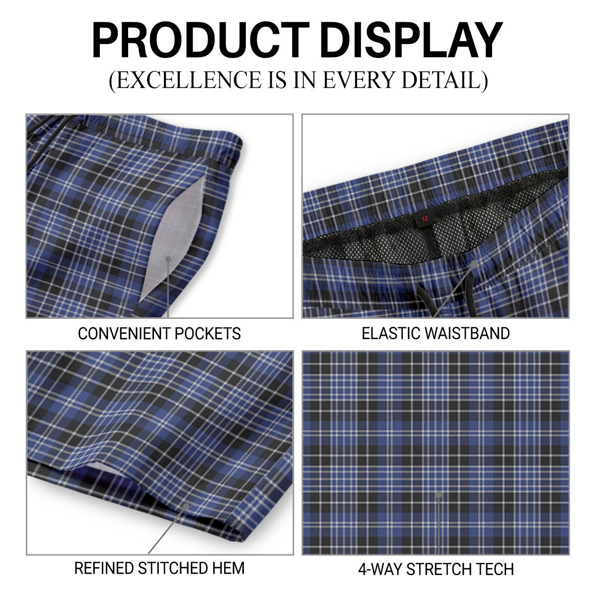 Clark Modern Tartan Crest Men's Beach Shorts
