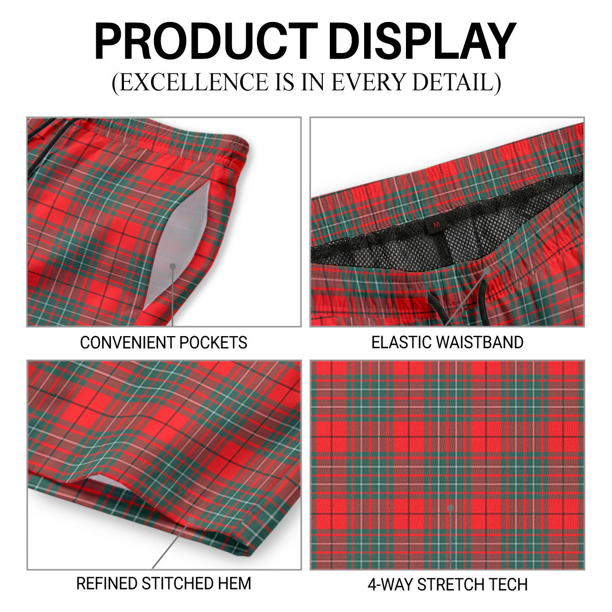 Cumming Modern Tartan Crest Men's Beach Shorts