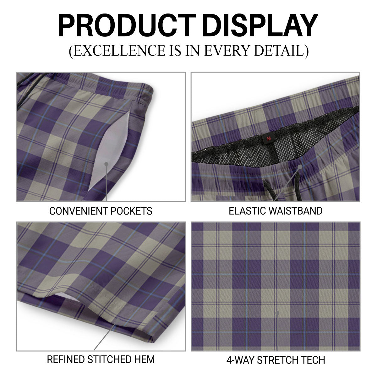 Cunningham Dress Blue Dancers Tartan Crest Men's Beach Shorts