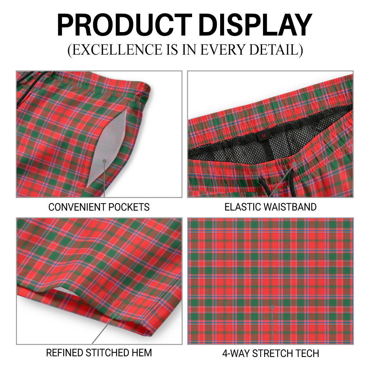 Dalziel Modern Tartan Crest Men's Beach Shorts