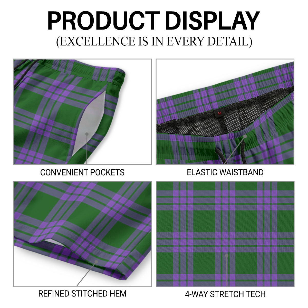 Elphinstone Tartan Crest Men's Beach Shorts