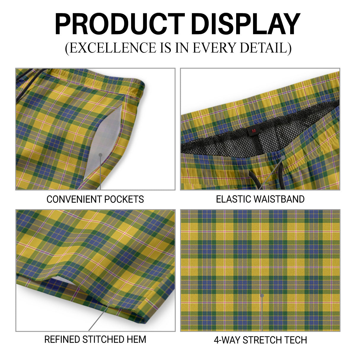 Fraser (of Lovat) Yellow Tartan Crest Men's Beach Shorts