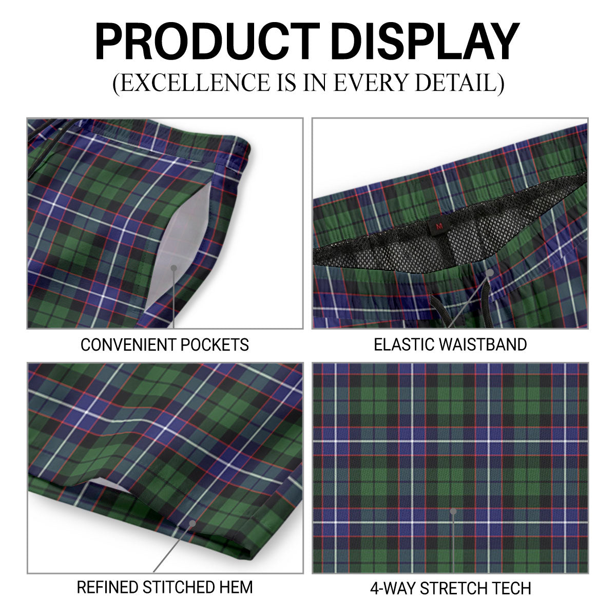 Galbraith Modern Tartan Crest Men's Beach Shorts