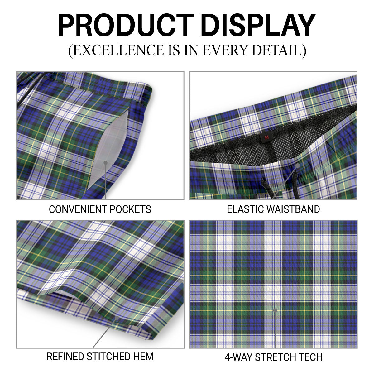 Gordon Dress Modern Tartan Crest Men's Beach Shorts