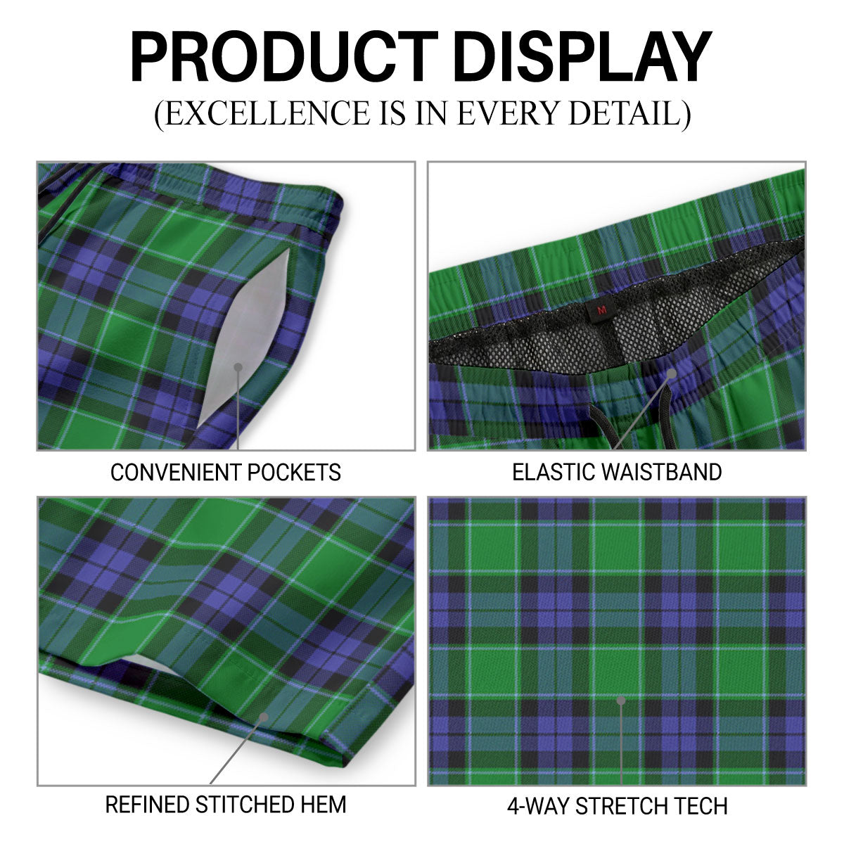 Graham of Menteith Modern Tartan Crest Men's Beach Shorts