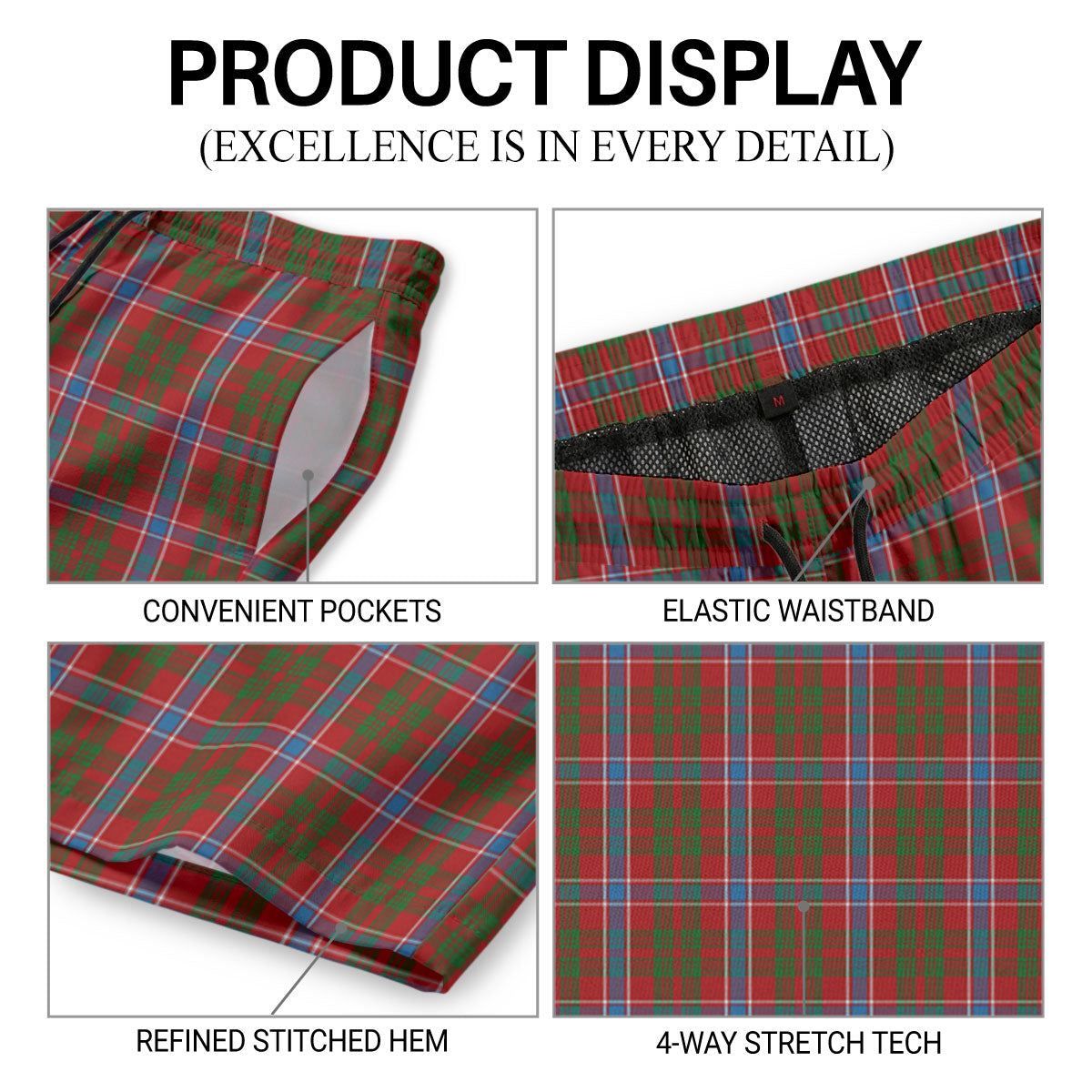 Harkness Dress Tartan Crest Men's Beach Shorts