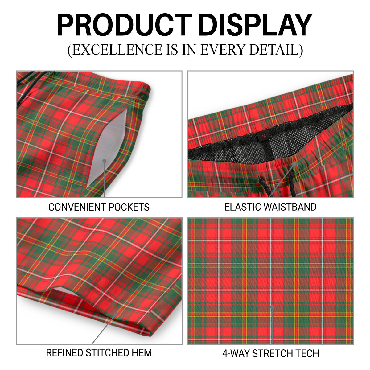 Hay Modern Tartan Crest Men's Beach Shorts
