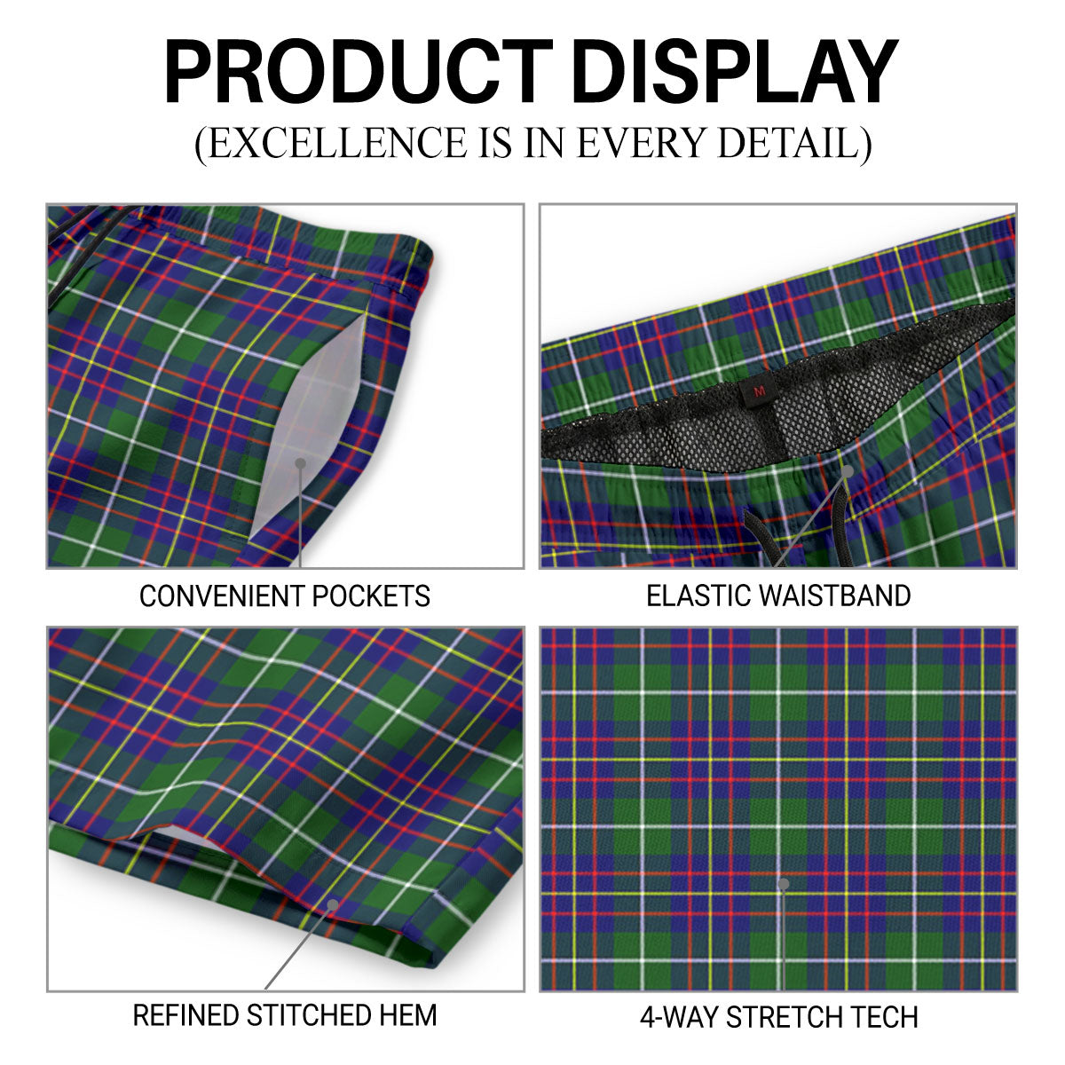 Inglis Modern Tartan Crest Men's Beach Shorts