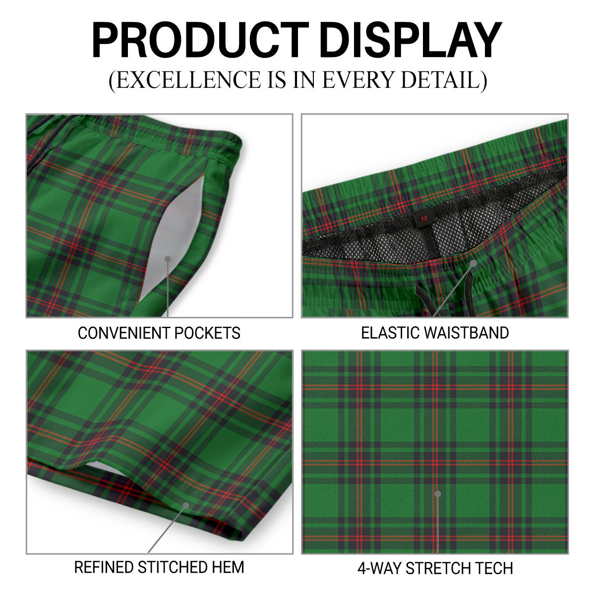 Kinloch Tartan Crest Men's Beach Shorts