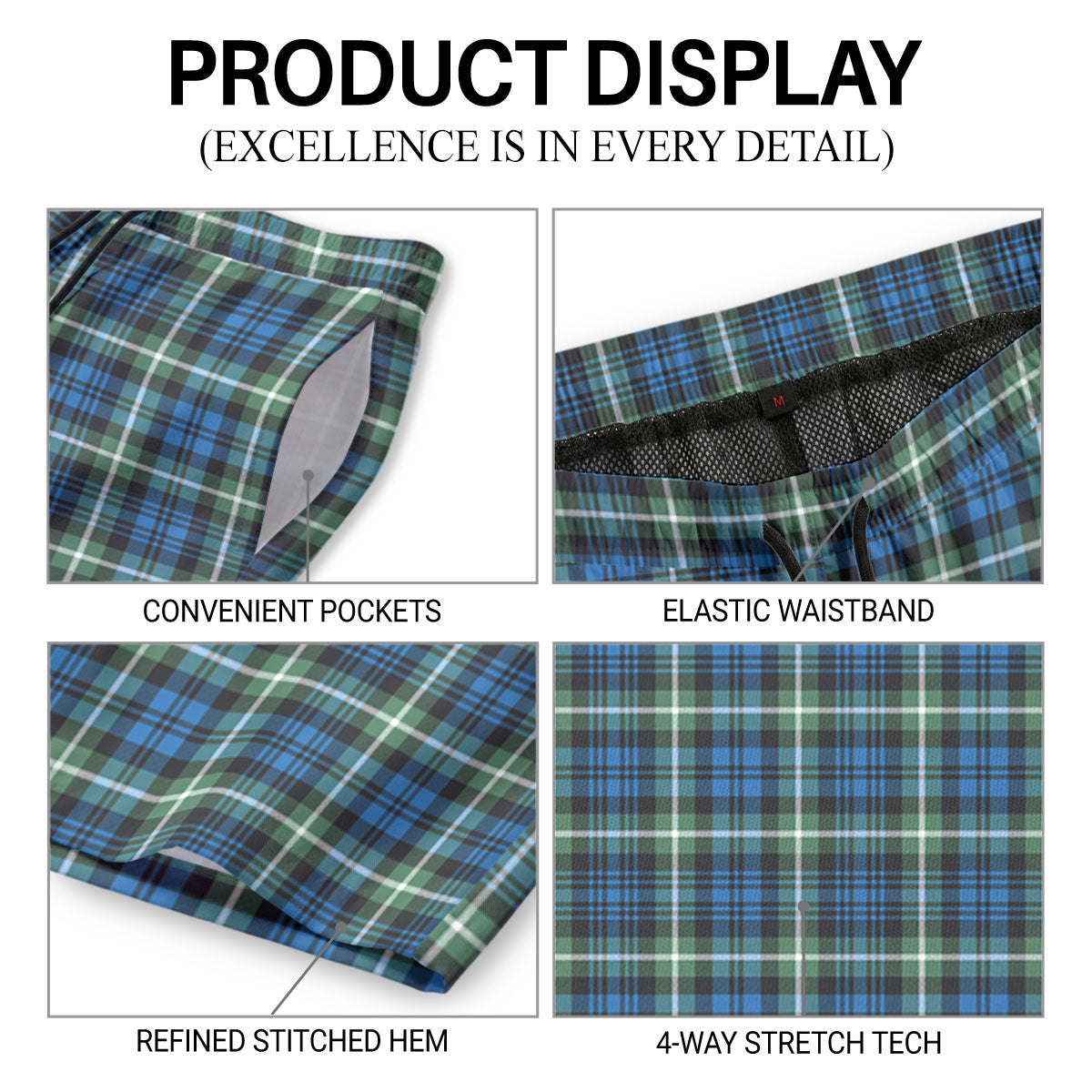 Lamont Ancient Tartan Crest Men's Beach Shorts
