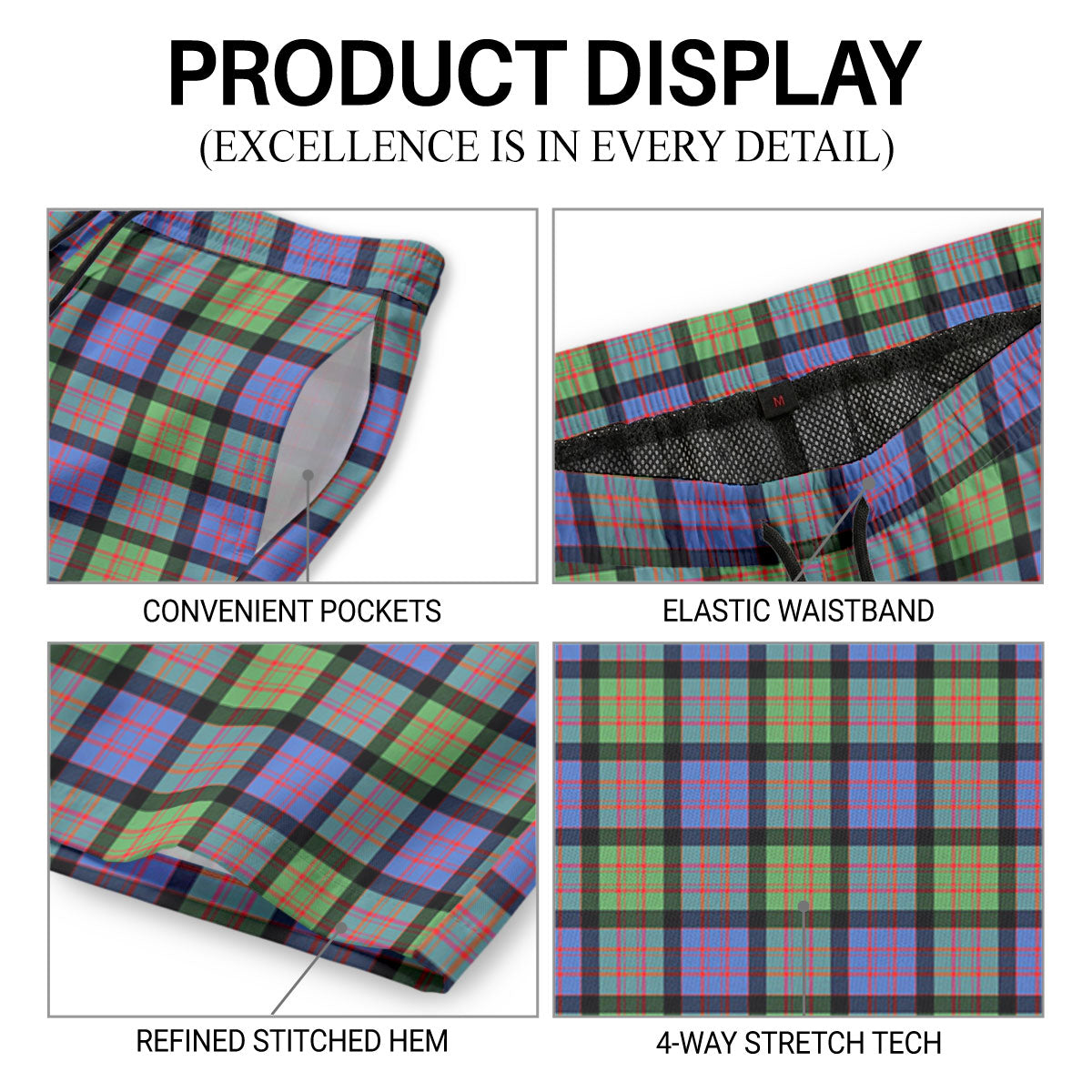 MacDonald Ancient Tartan Crest Men's Beach Shorts