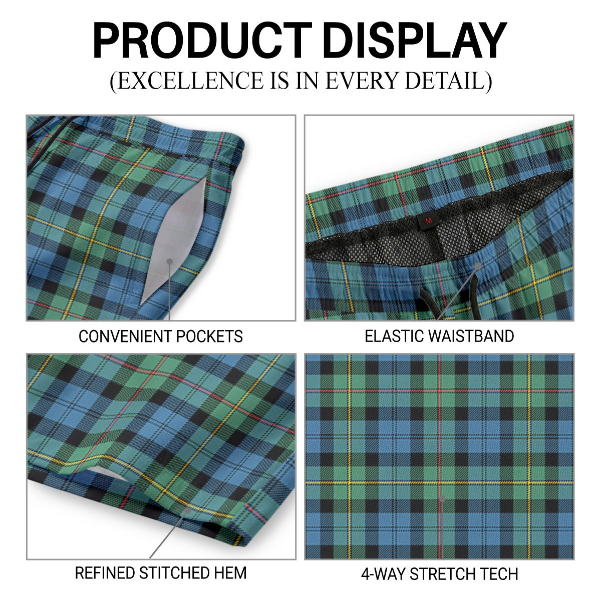 MacEwan Ancient Tartan Crest Men's Beach Shorts