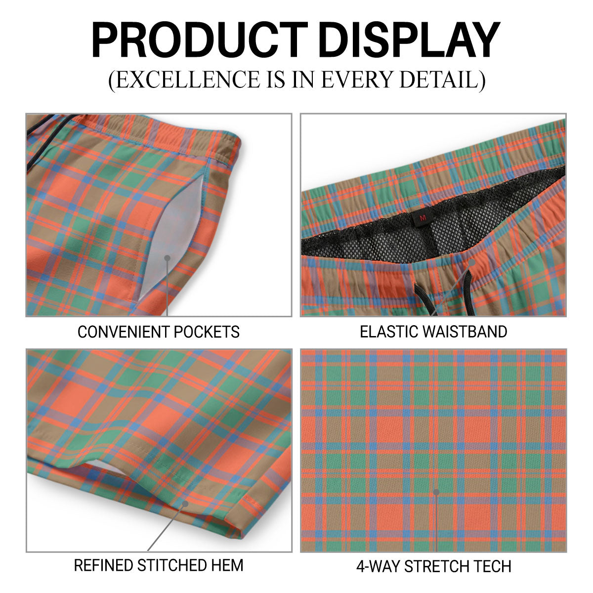 MacIntosh Ancient Tartan Crest Men's Beach Shorts