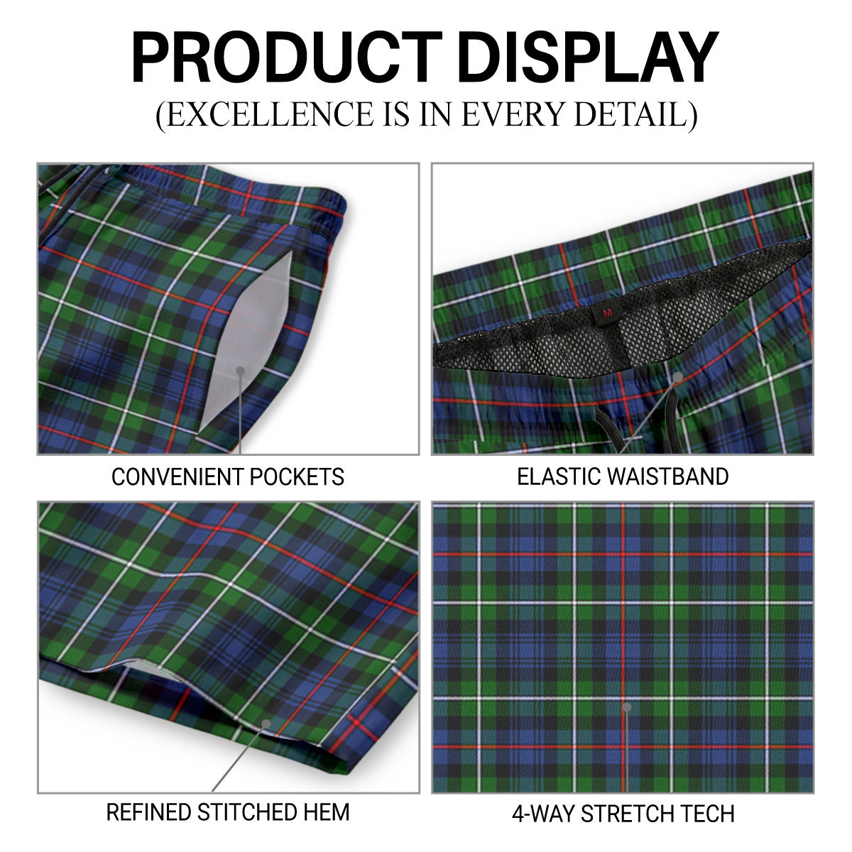 MacKenzie Modern Tartan Crest Men's Beach Shorts
