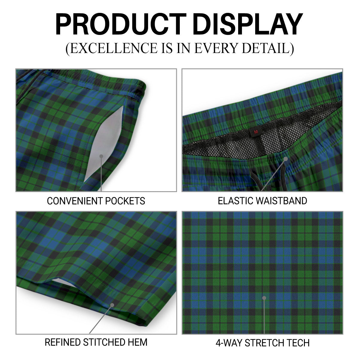 MacKie Tartan Crest Men's Beach Shorts