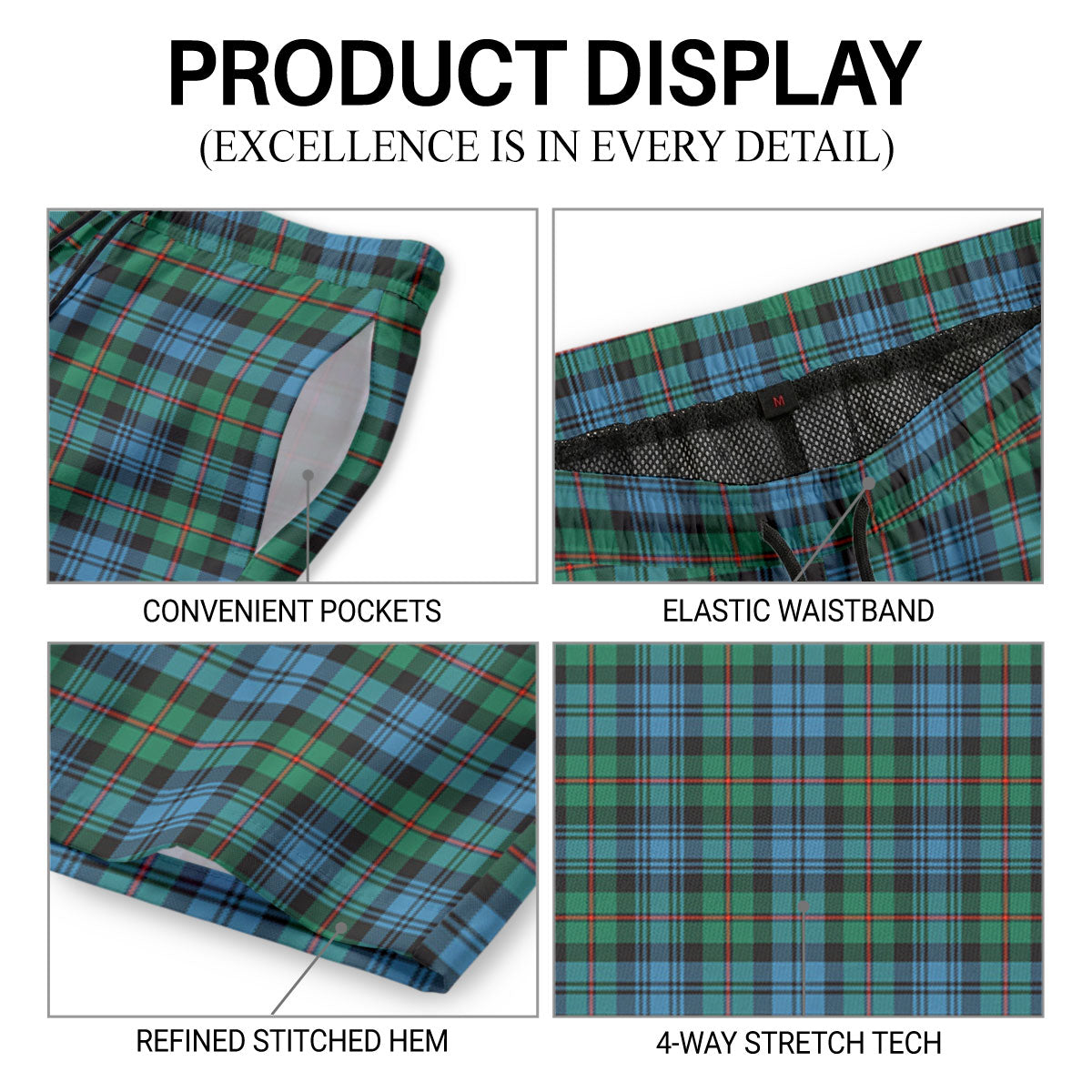 MacKinlay Ancient Tartan Crest Men's Beach Shorts