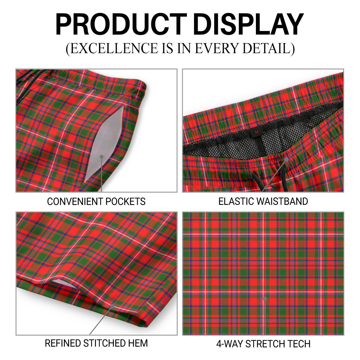 MacKinnon Modern Tartan Crest Men's Beach Shorts