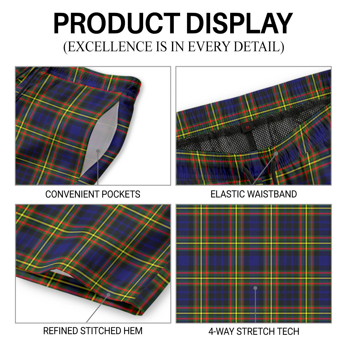 MacLellan Modern Tartan Crest Men's Beach Shorts