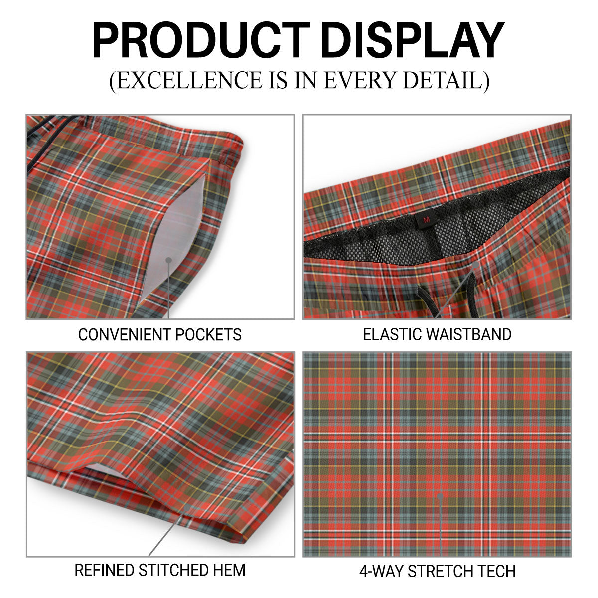 MacPherson Weathered Tartan Crest Men's Beach Shorts