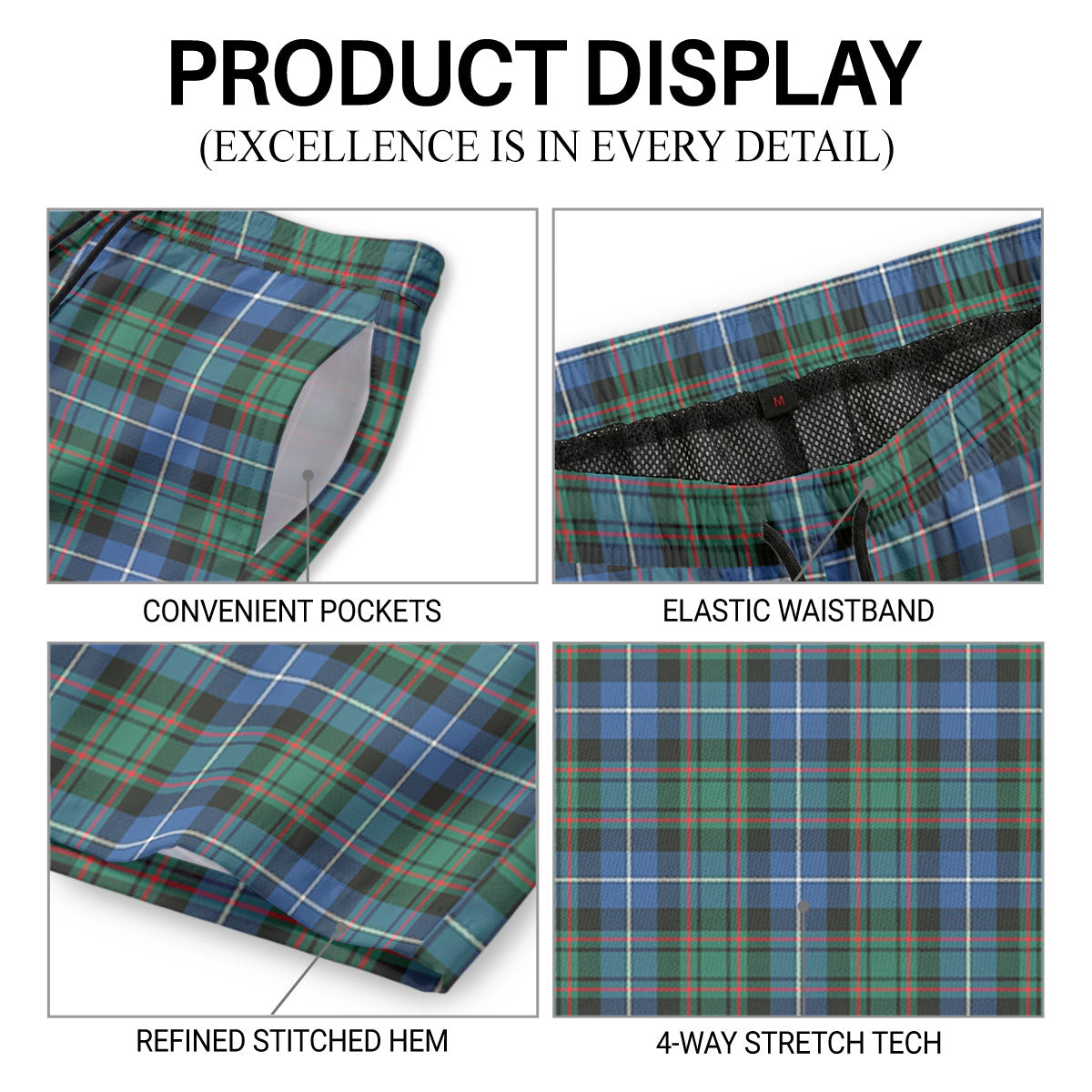 MacRae Hunting Ancient Tartan Crest Men's Beach Shorts