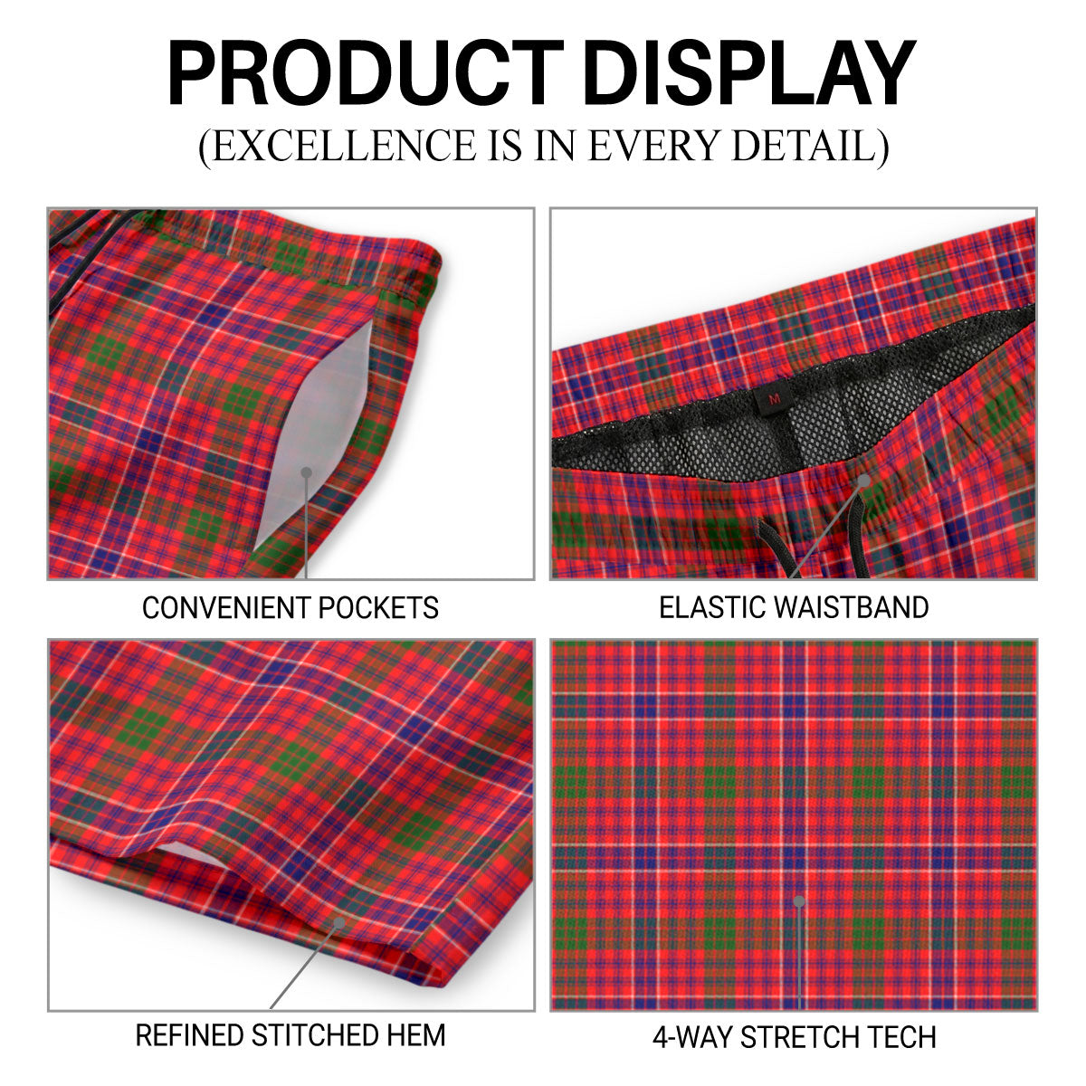 MacRae Modern Tartan Crest Men's Beach Shorts