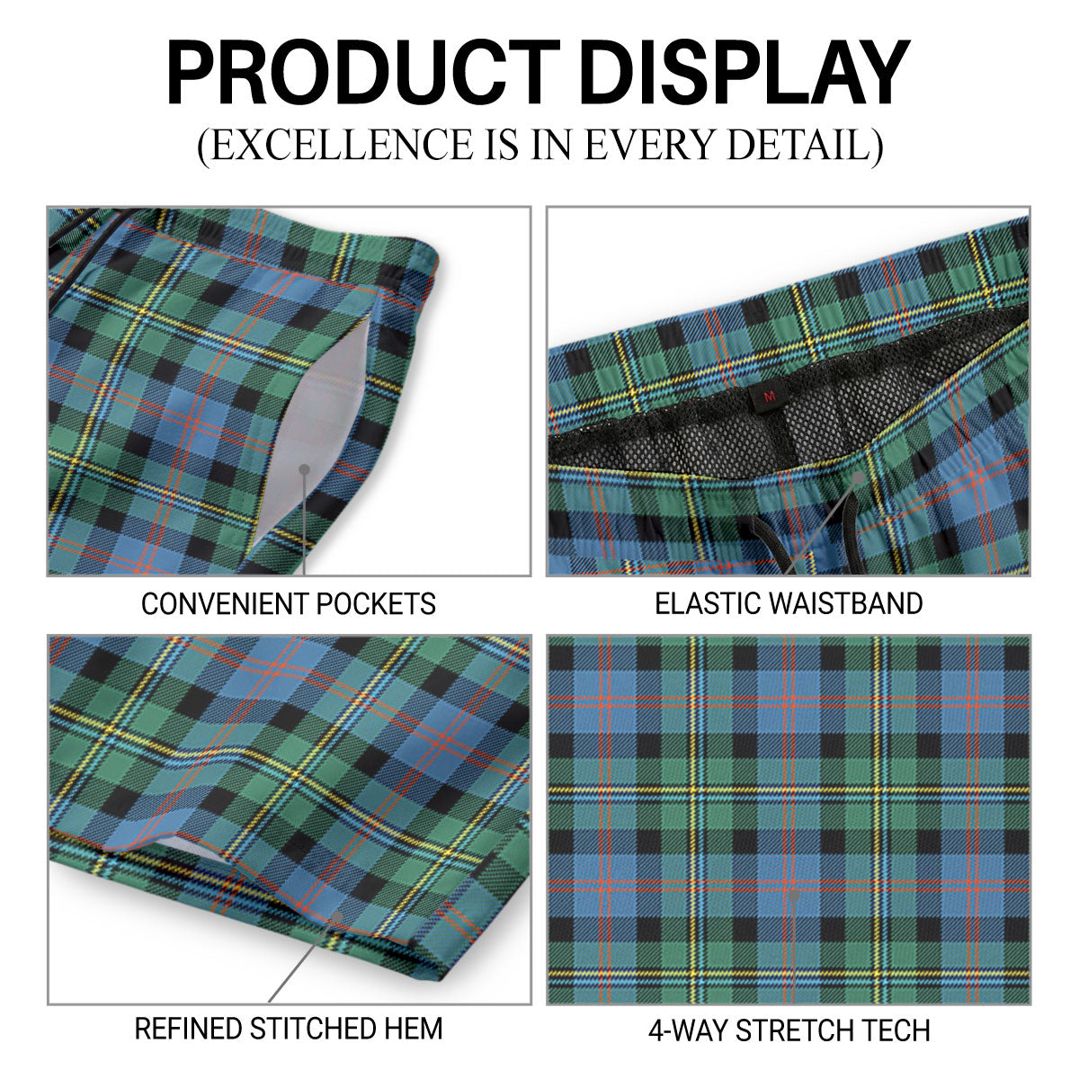 Malcolm Ancient Tartan Crest Men's Beach Shorts