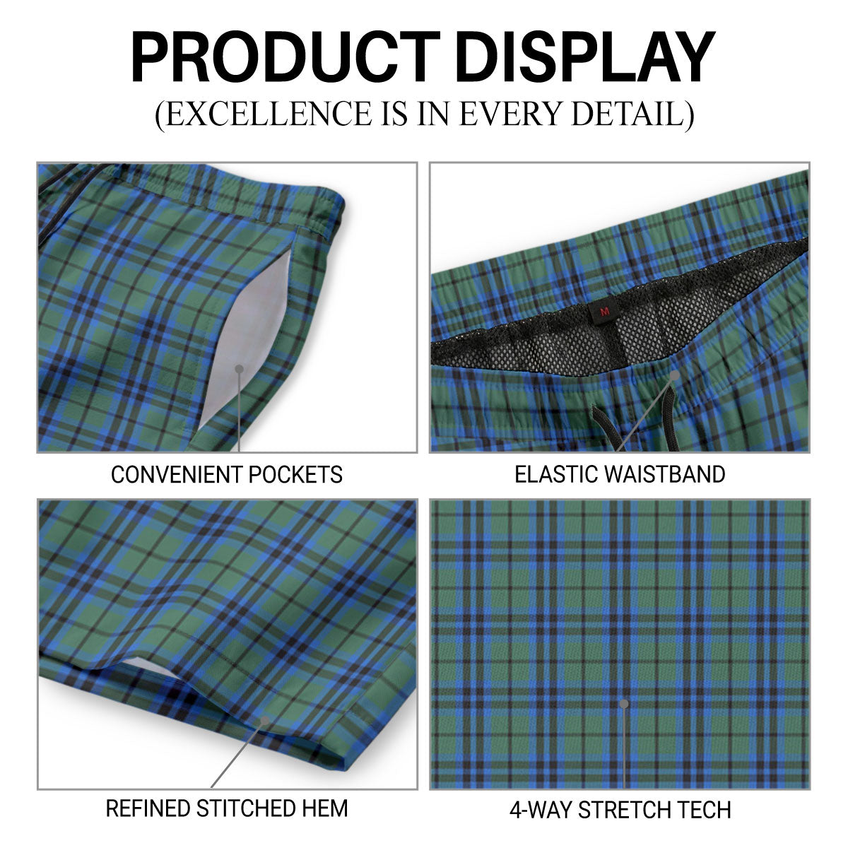 Marshall Tartan Crest Men's Beach Shorts