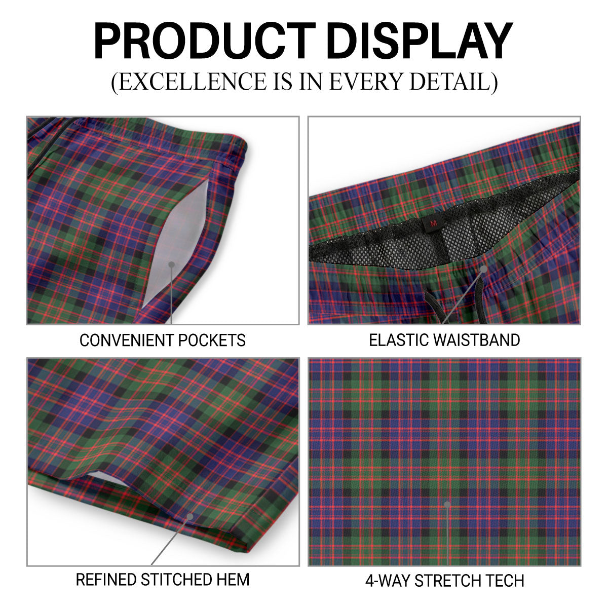 McDonald Modern Tartan Crest Men's Beach Shorts
