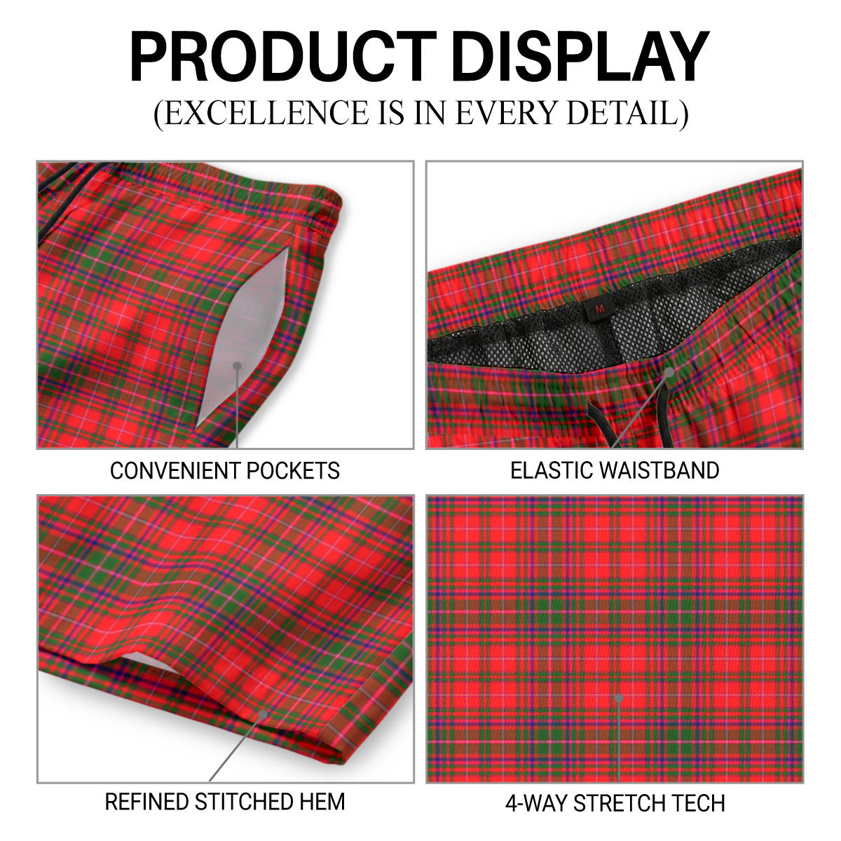 McDougall Modern Tartan Crest Men's Beach Shorts