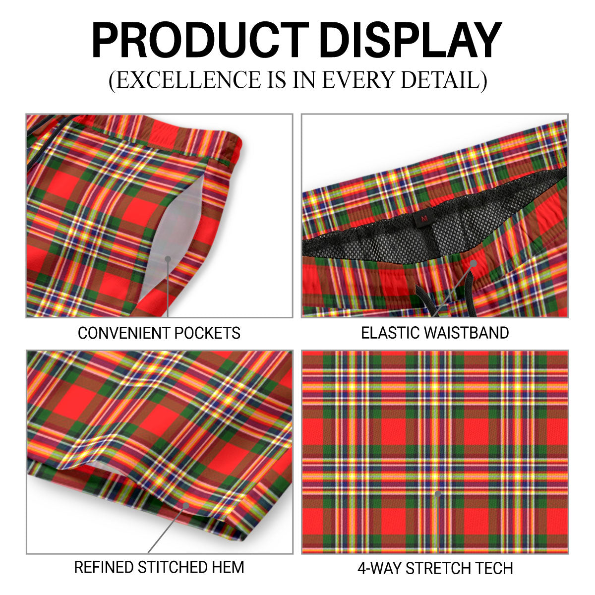 McGill Modern Tartan Crest Men's Beach Shorts