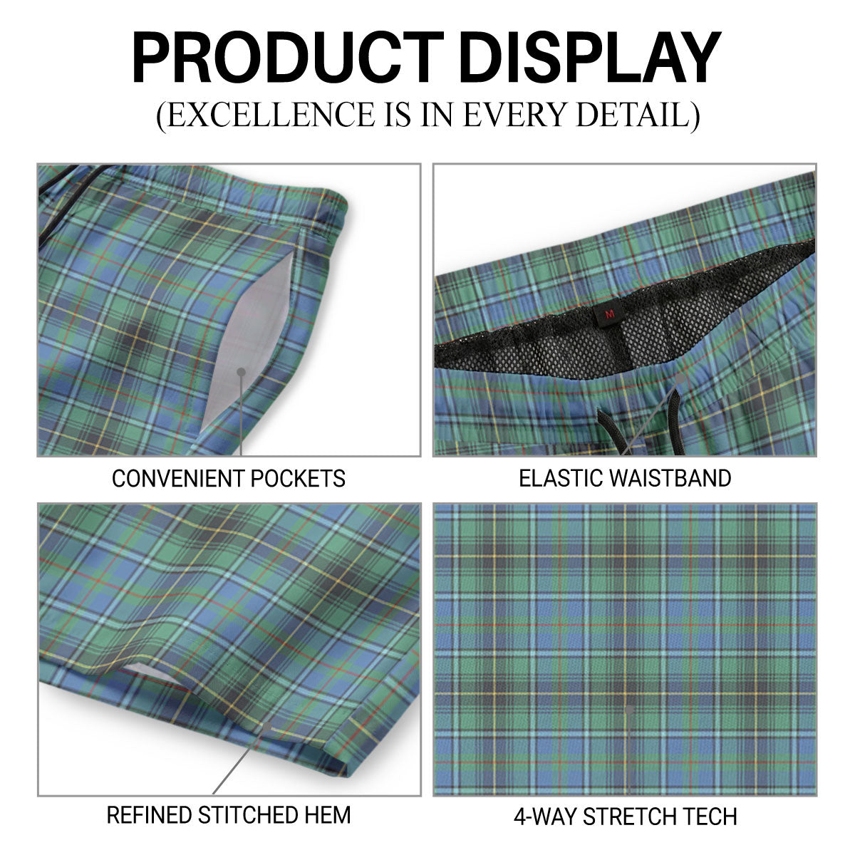 McInnes Ancient Tartan Crest Men's Beach Shorts