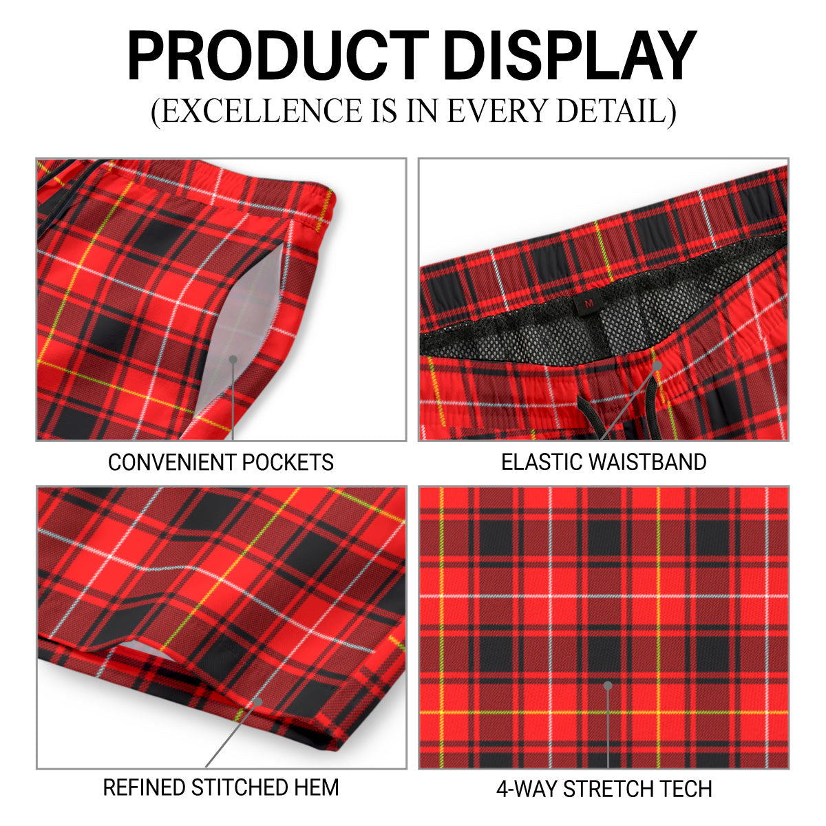 McIver Modern Tartan Crest Men's Beach Shorts