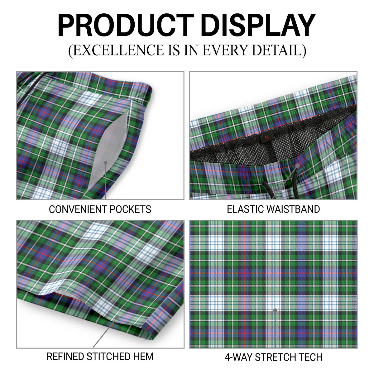 McKenzie Dress Modern Tartan Crest Men's Beach Shorts