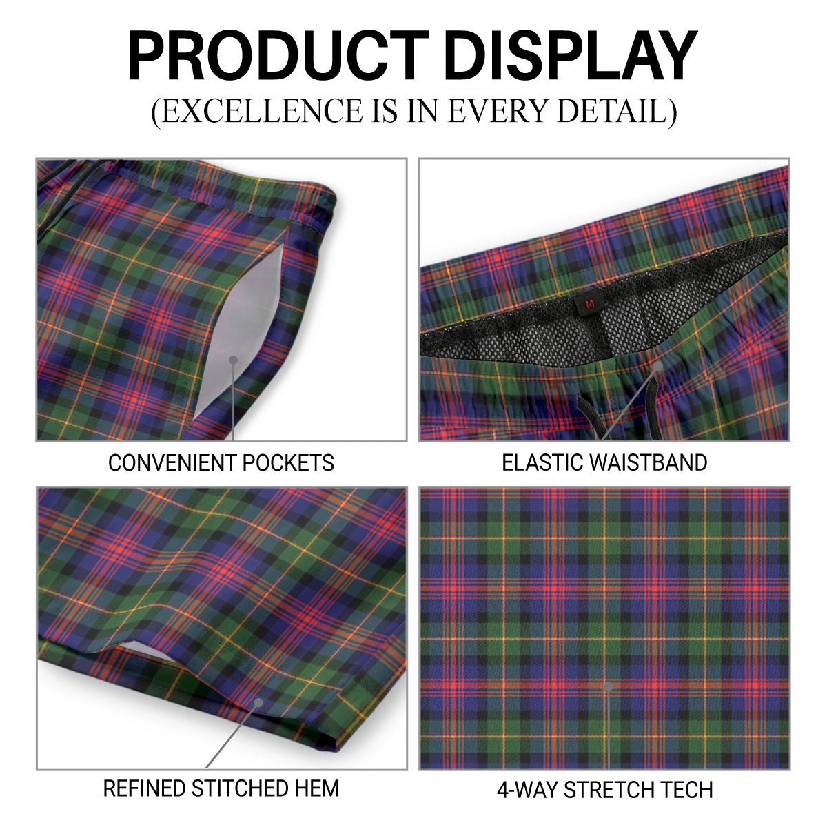 McLennan Modern Tartan Crest Men's Beach Shorts