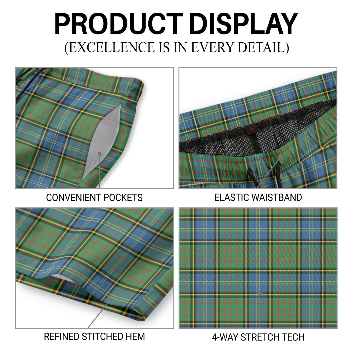 McMillan Hunting Ancient Tartan Crest Men's Beach Shorts