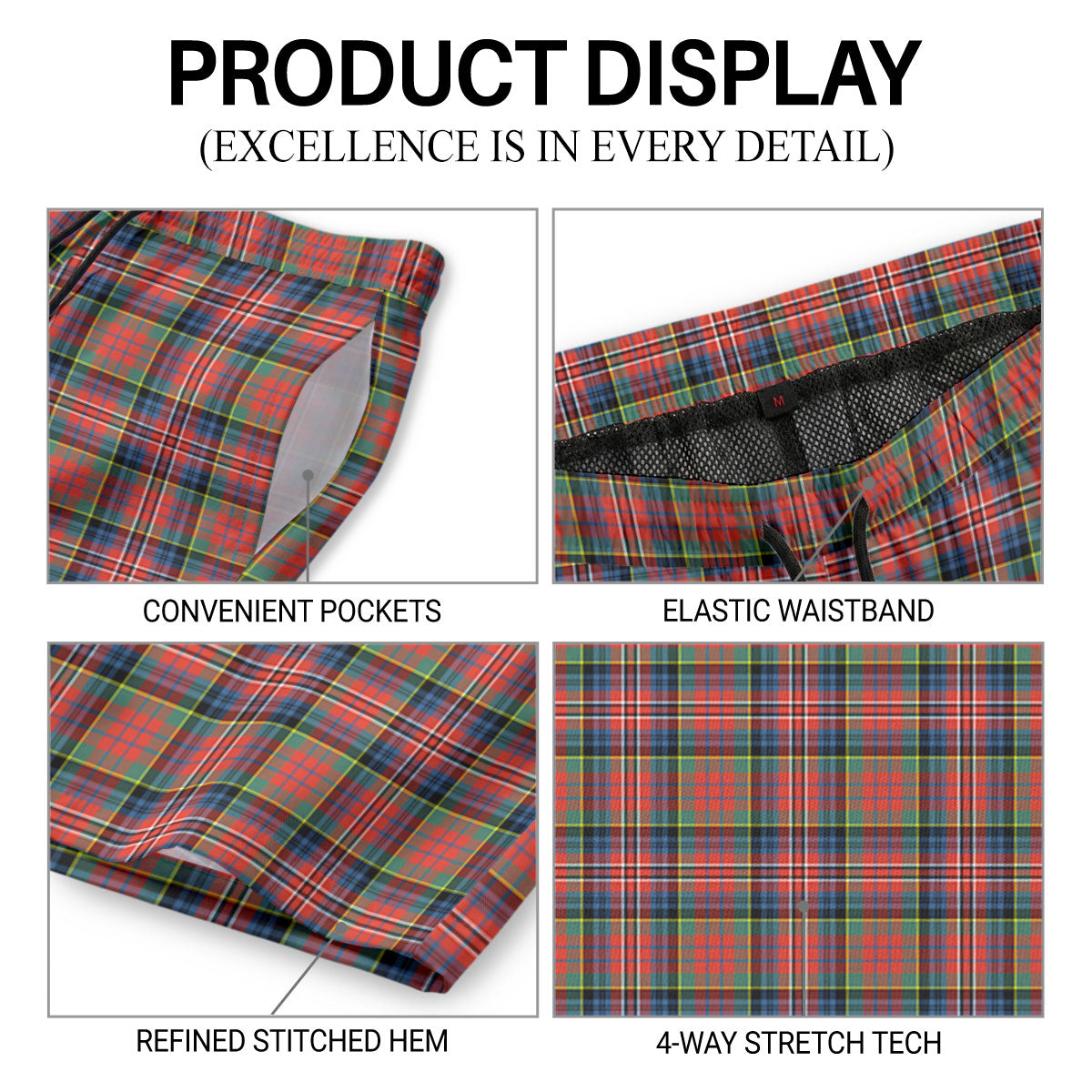 McPherson Ancient Tartan Crest Men's Beach Shorts