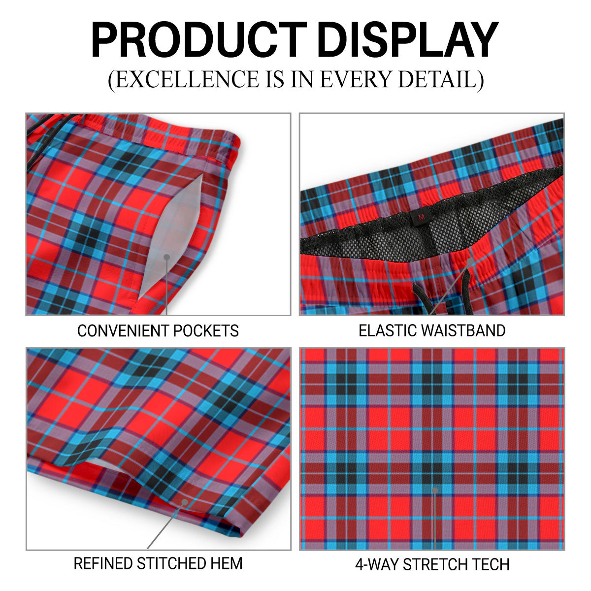 McTavish Modern Tartan Crest Men's Beach Shorts