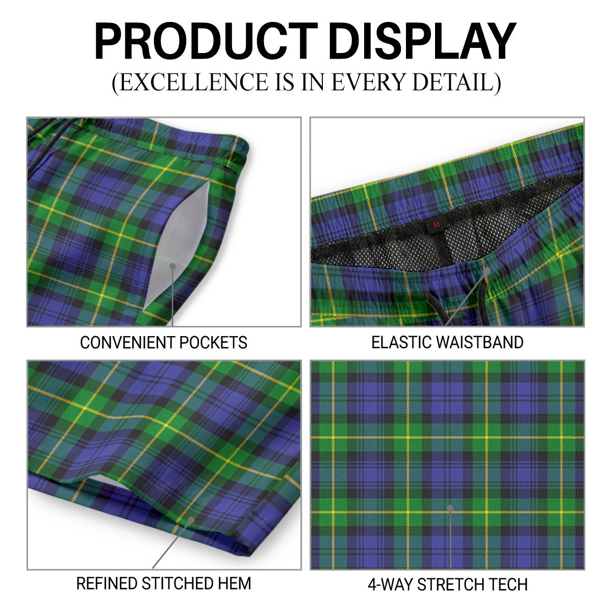 Meldrum Tartan Crest Men's Beach Shorts