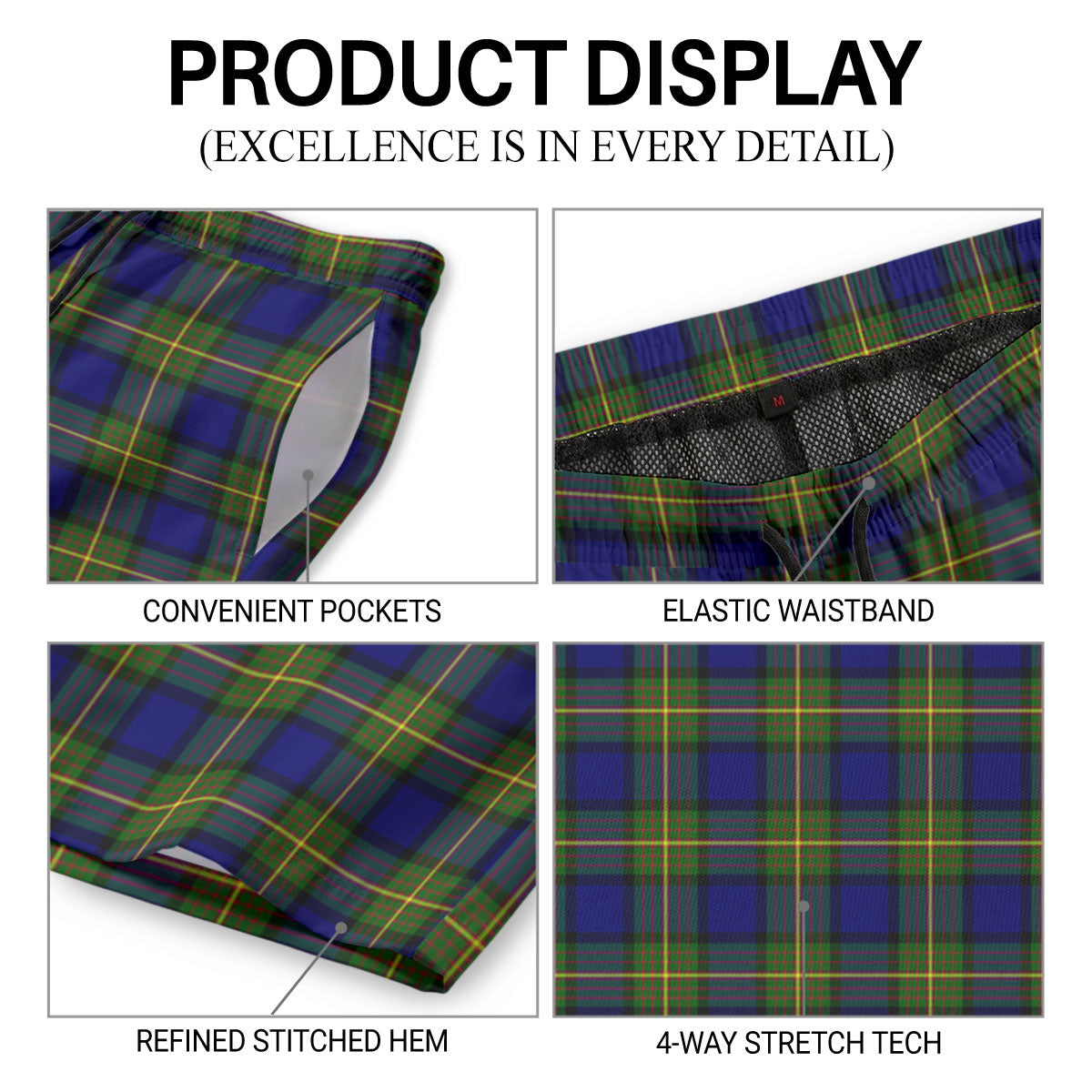 Muir Tartan Crest Men's Beach Shorts
