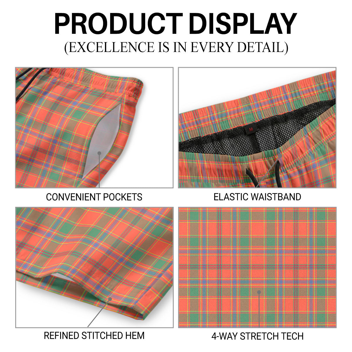 Munro Ancient Tartan Crest Men's Beach Shorts