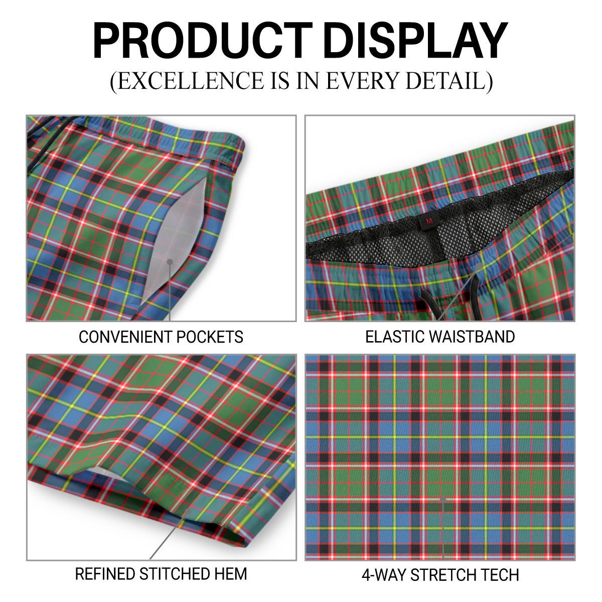 Norvel (or Norvill) Tartan Crest Men's Beach Shorts