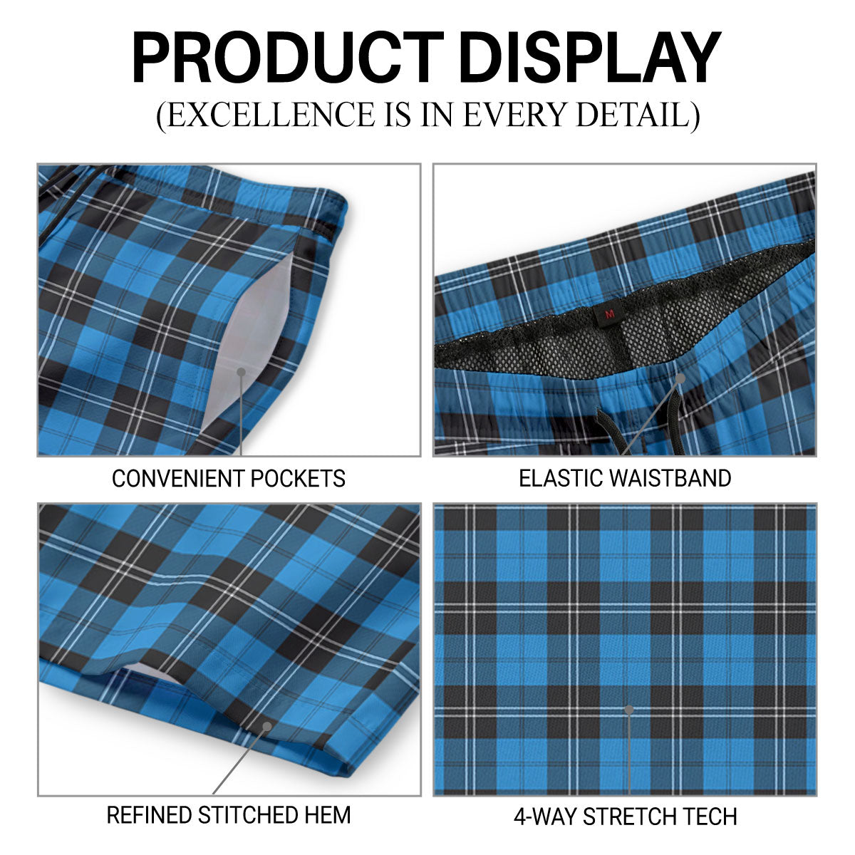 Ramsay Blue Ancient Tartan Crest Men's Beach Shorts
