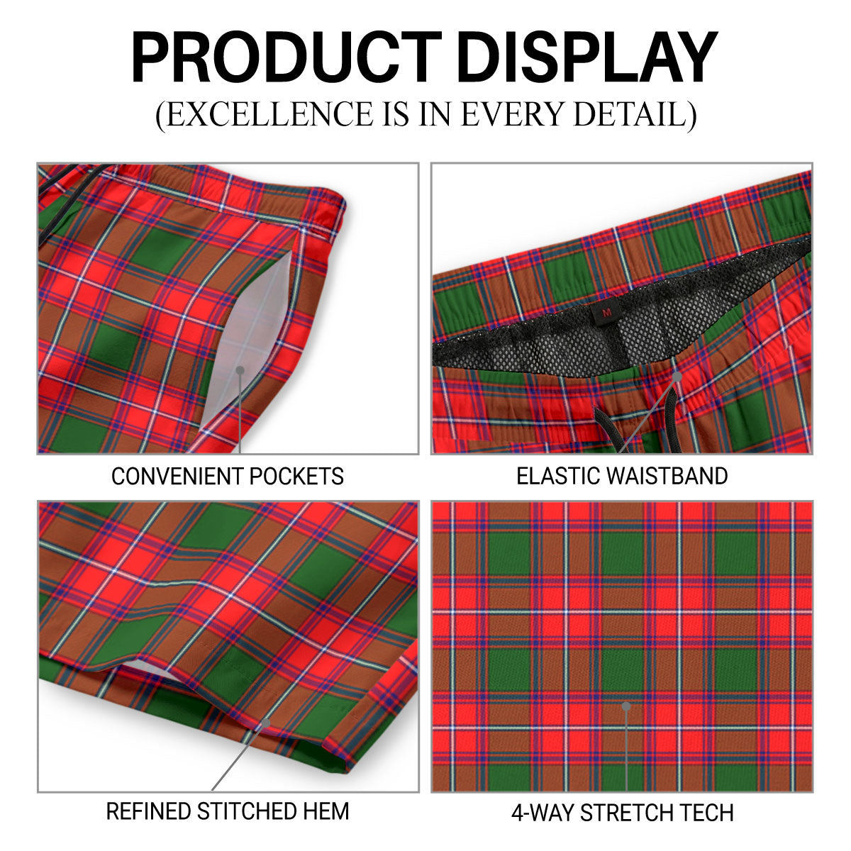 Rattray Modern Tartan Crest Men's Beach Shorts