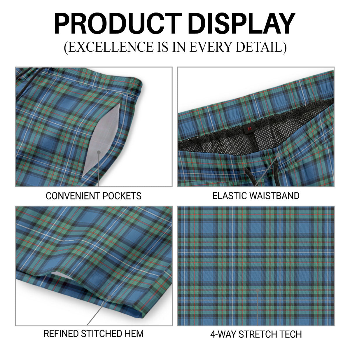 Robertson Hunting Ancient Tartan Crest Men's Beach Shorts