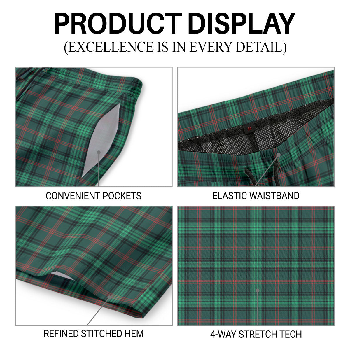 Ross Hunting Modern Tartan Crest Men's Beach Shorts