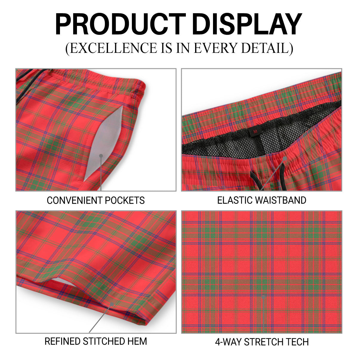 Ross Modern Tartan Crest Men's Beach Shorts