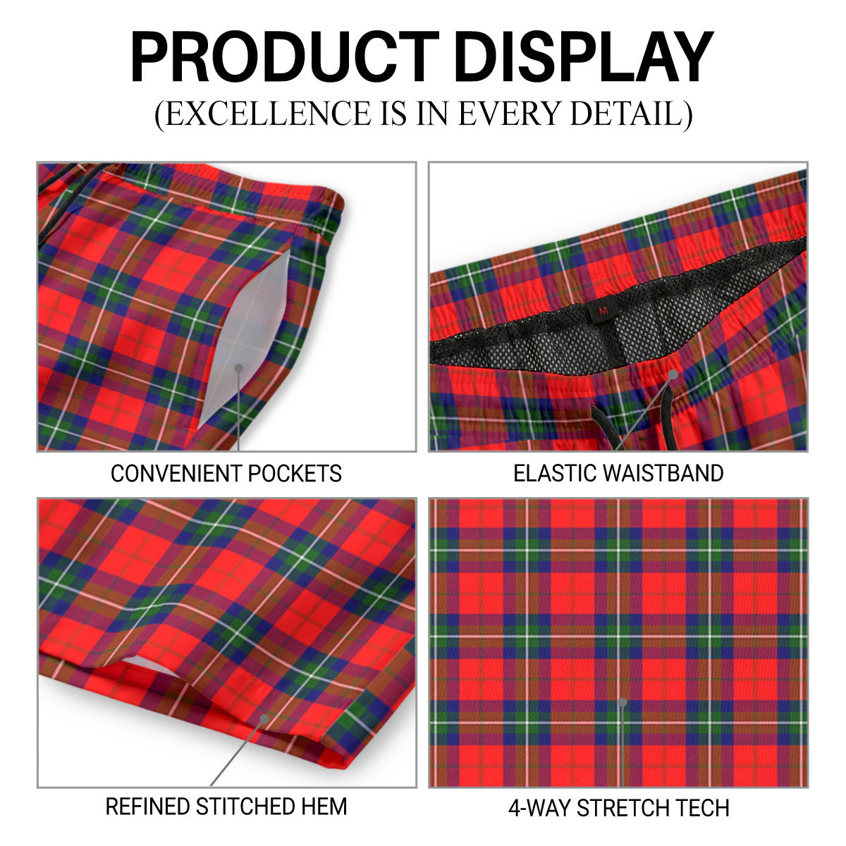 Ruthven Modern Tartan Crest Men's Beach Shorts