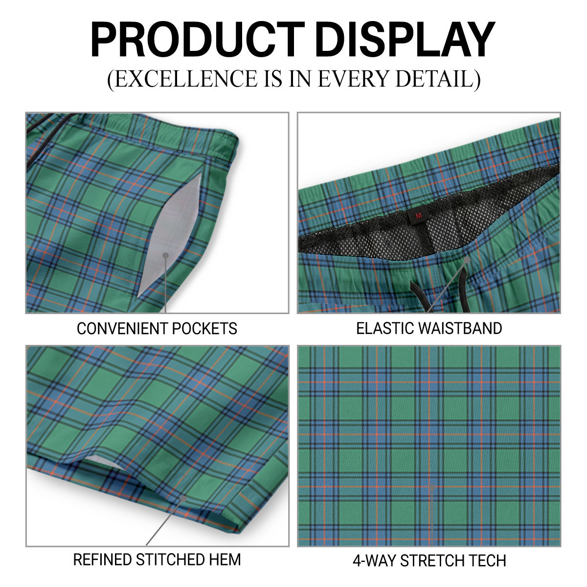 Shaw Ancient Tartan Crest Men's Beach Shorts