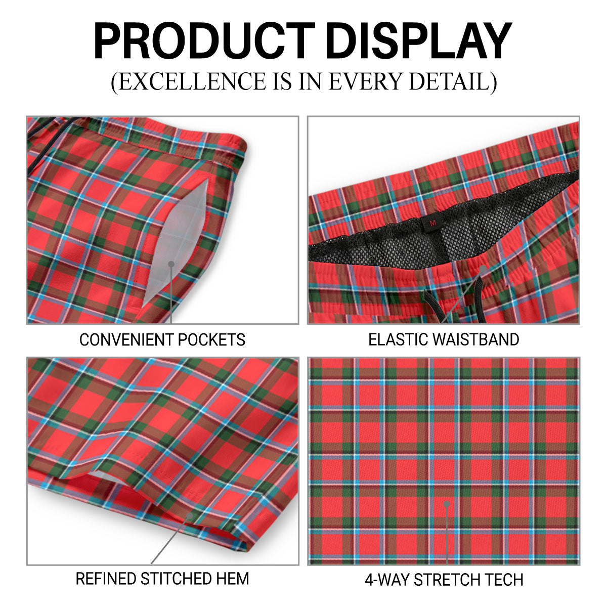 Sinclair Modern Tartan Crest Men's Beach Shorts