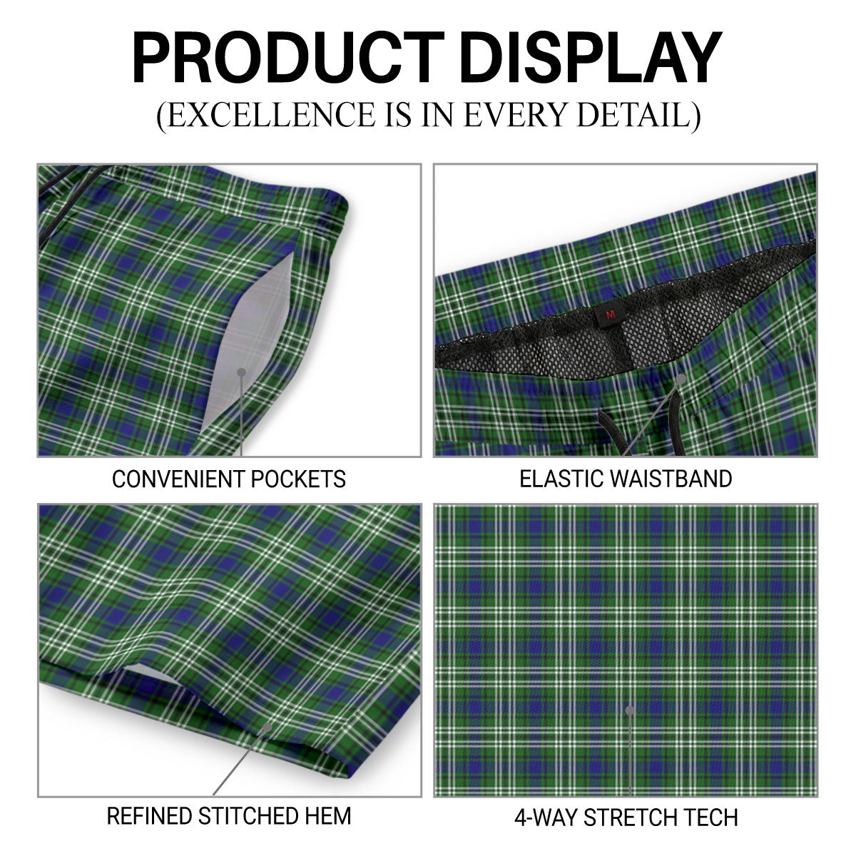 Spottiswood Tartan Crest Men's Beach Shorts